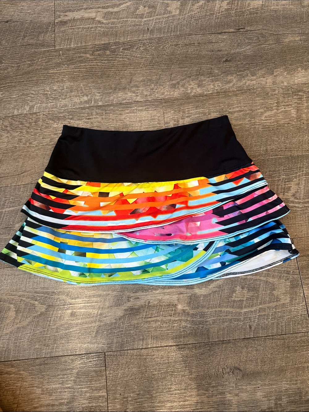 Lucky in Love Black Waist Multi-Color Striped Mini Skirt